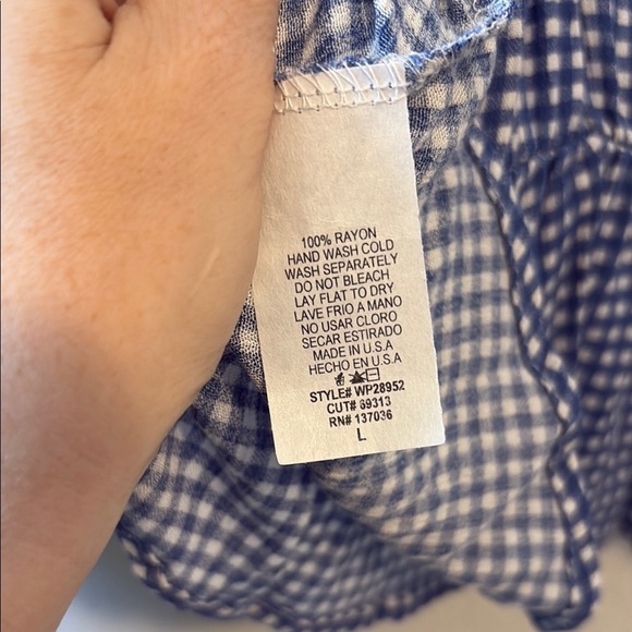 Lazy Sundays Blue and White gingham Ruffled Flutter Sleeve Blouse - Picture 7 of 7